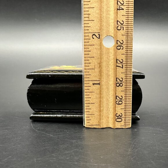 Vintage Russian Hand Painted Lacquerware Trinket Box Mythical Scene Red Interior - Picture 10 of 10